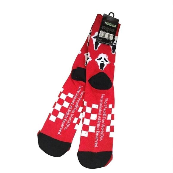 Ghost Face Red Black Halloween Themed 2 Pairs Unisex Crew Socks NWT - Picture 10 of 12